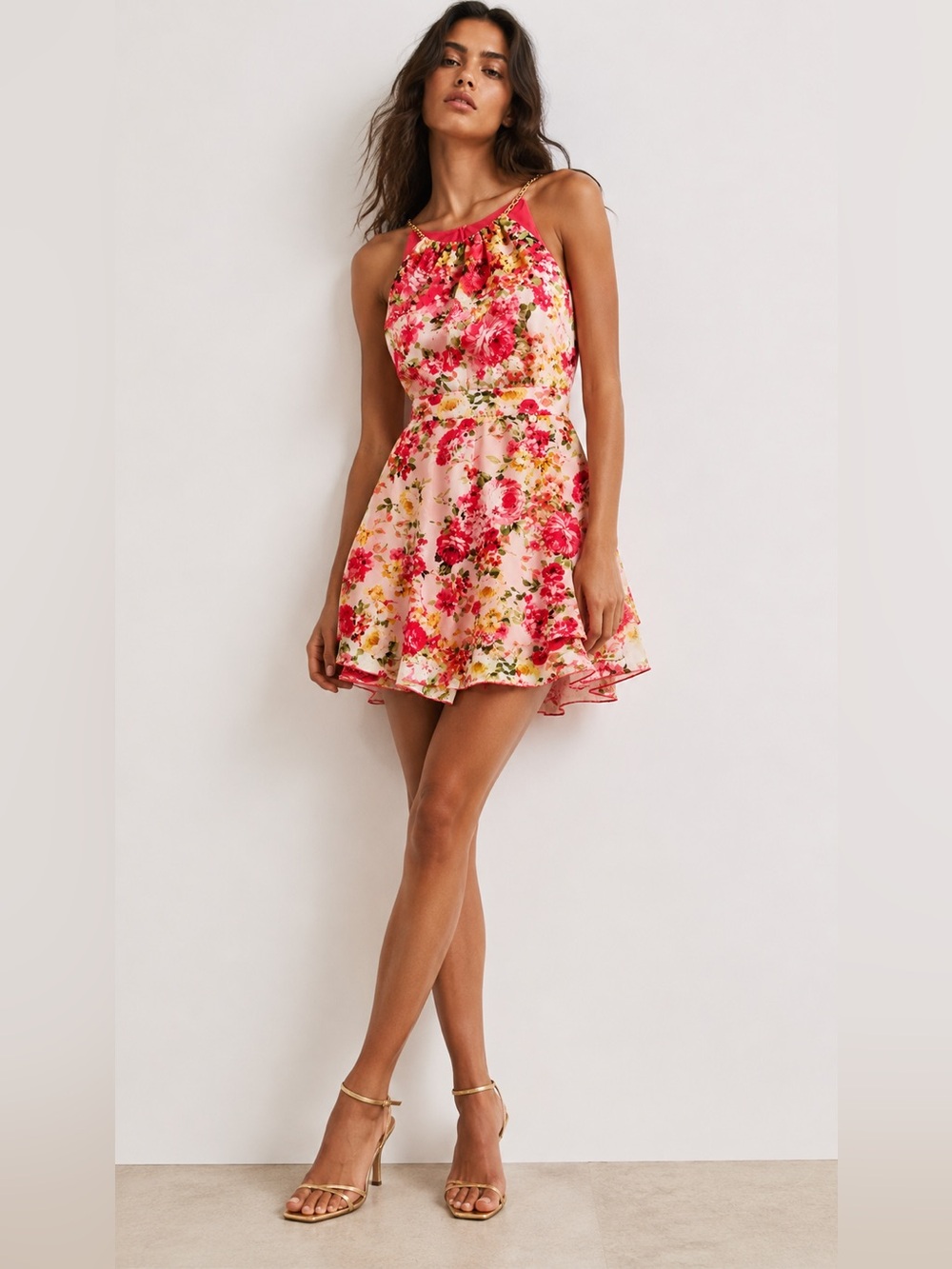 Rinascimento | M | Pink Floral Halter Mini Dress